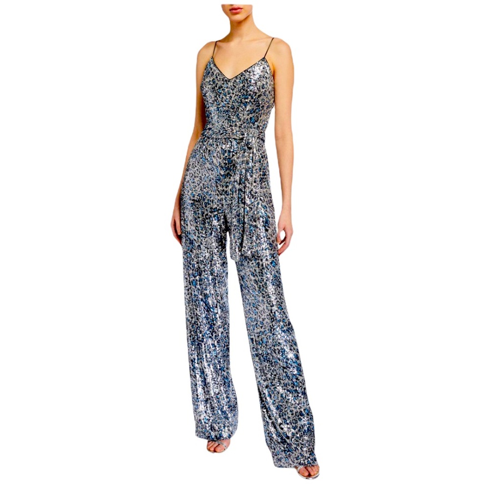 NEW Black Halo Bracy Leopard Sequin Jumpsuit 2